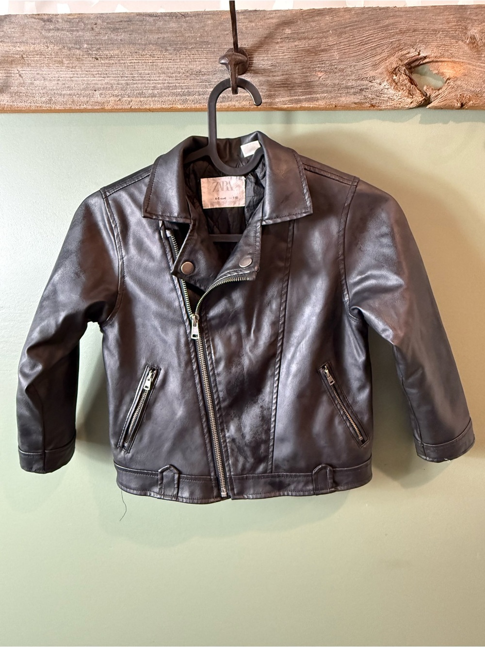 Zara Kids Black Faux Leather Moto Jacket - Toddler